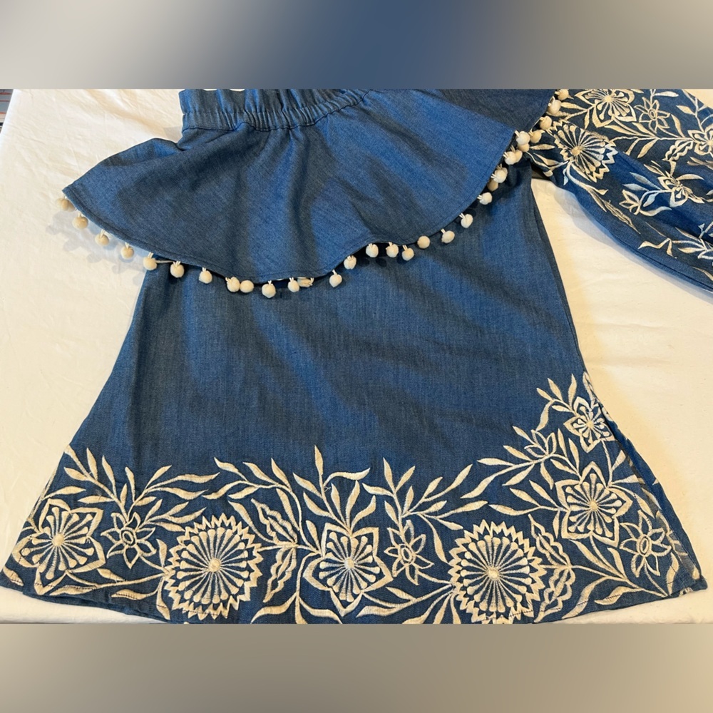 MISA Los Angeles Embroidered Denim Off Shoulder Mini Dress XS - Picture 9 of 11